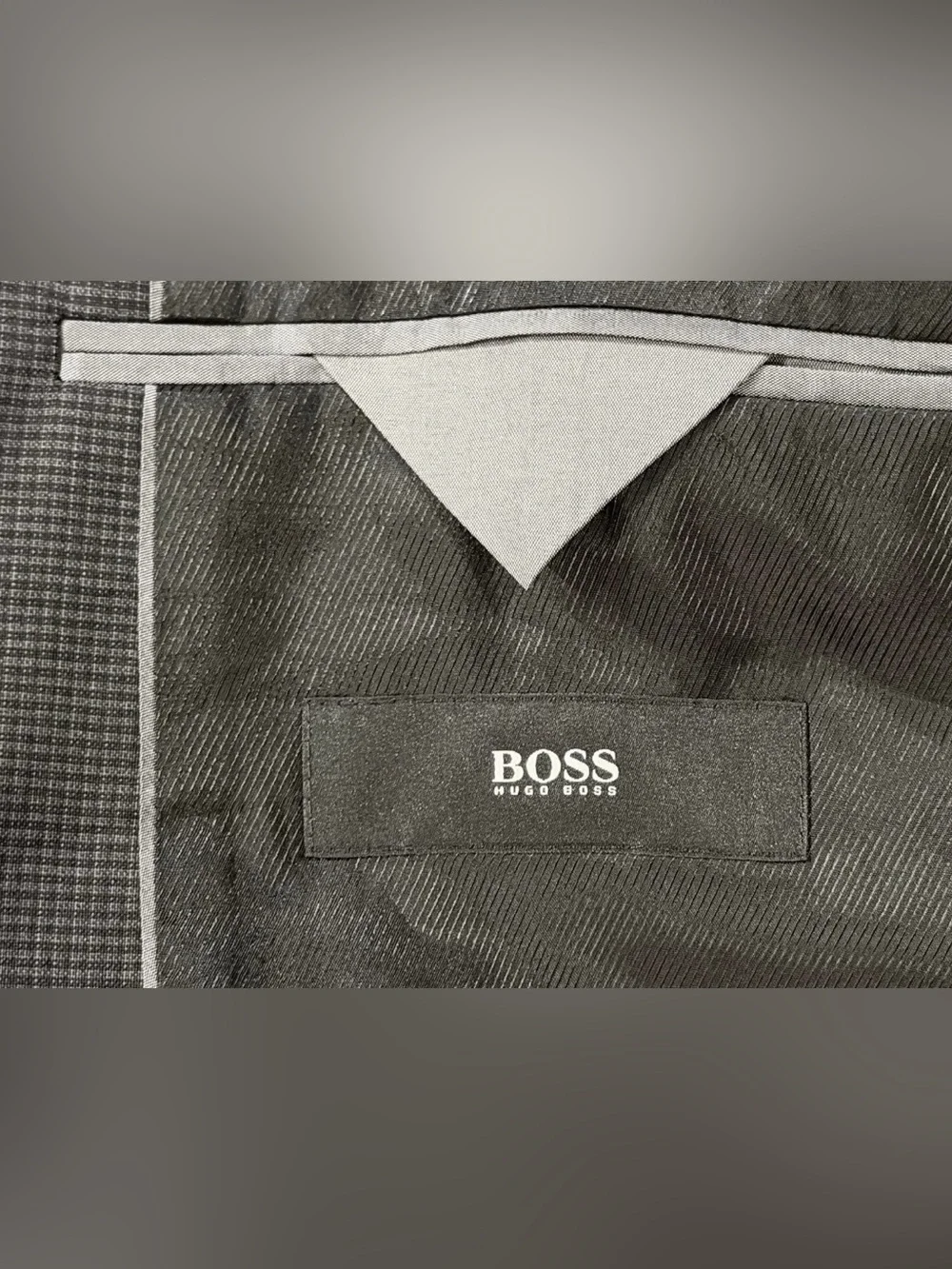 $1795 NEW HUGO BOSS BLACK LABEL SUIT 48L 48 L CHARCOAL BLK MICRO CHECK IMPERFECT